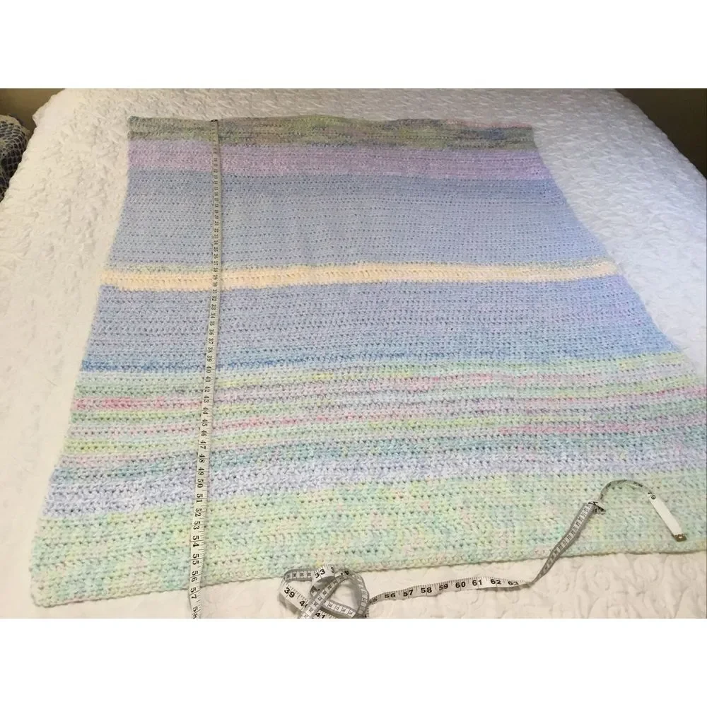 Handmade Afghan‎ Crocheted Throw Baby Blanket Multi Colors Rectangle 56 x44